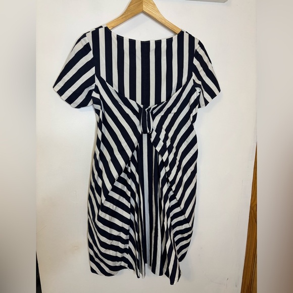 COS Navy and White Striped Cotton Twist Back Dress - Picture 3 of 8